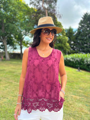 Wine Floral Lace Hem Vest Dina