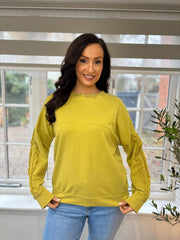 Olive Ruffle Sleeve Sweatshirt Ava