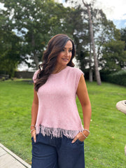Pink Fringed Knit Vest Amara