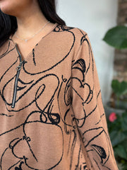Camel Swirl Knitted Zip Top Allie