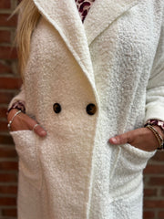 Winter White Boucle Stripe Detail Coat Mia