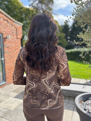Chocolate Sheer Swirl Print Top Hope