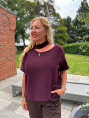 Wine Asymmetric Off Shoulder Knit Cora