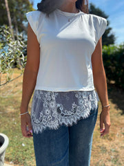 White Lace Hem Top Yasmin