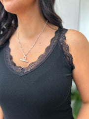 Black Lace Ribbed Vest Libby