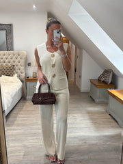 Cream Rose Button Waistcoat Set Nala