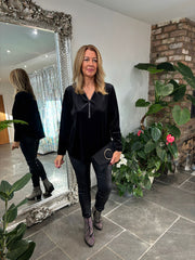 Black Velour Diamante Zip Top Cassie