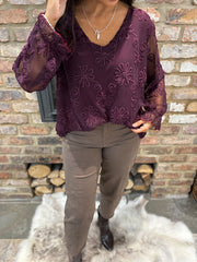 Grape Textured Floral Mesh Top Imogen