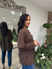 Chocolate V Neck Brooch Top Harper