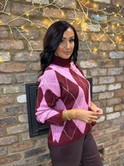Candy Pink Argyle Pattern Knit Jumper Meredith