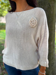 Stone Applique Ruffle Sleeve Knit Crystal