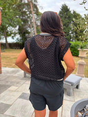 Black Eyelet Crochet Sleeveless Jacket Sharon