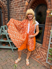 Orange Gold Detail Carnation Scarf