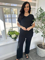 Black Gold Trim Textured Top Joanie