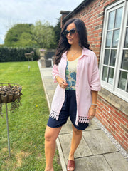 Pink Bubble Cotton Crochet Hem Blouse Jo