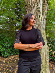 Black Lace Sleeve Fine Knit Becca