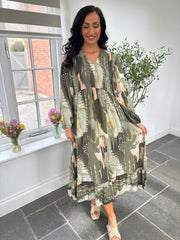 Khaki Patterned Maxi Dress Bea