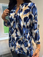 Blue Large Brushed Leopard Blouse Gloria