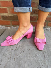 Pink Block Heel Bow Shoes