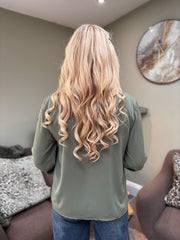 Khaki Ruffle Blouse Cynthia