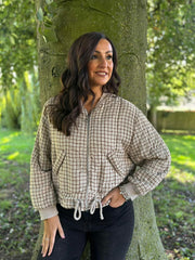 Stone Quilted Check Zip Bomber Jacket