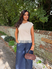 Stone Fringed Knit Vest Amara