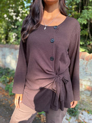 Chocolate Buttoned Tie Top Kacey