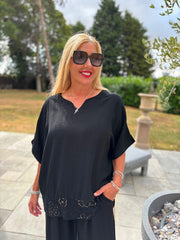 Black Sequin Trim Top Astrid
