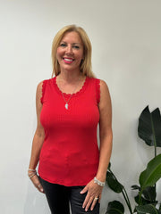Red Ribbed Lace Vest Trina