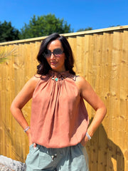Rust Beaded Sleeveless Top Natasha