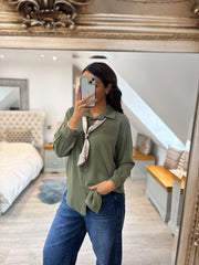 Khaki Scarf Detail Blouse Belle