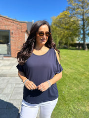 Navy Cold Shoulder Top Orla