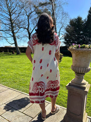 Red Coastal Border Dress Lilia