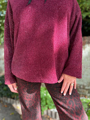 Wine Chenille Silver Fleck Hoodie Lisa