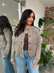 Mocha Premium Fringed Knitted Cardi Opal