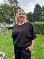 Black Drawstring Hem Top Judy