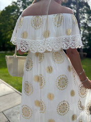White Bardot Embroidered Dress Goldie