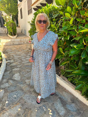 Denim Bubble Cotton Leopard Print Maxi Dress Tillie