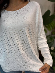 White Foil Hearts Knit Denise