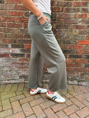 Khaki Seam Front Pull On Comfort Trousers
