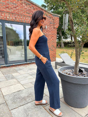 Navy Bubble Cotton Bandeau Jumpsuit