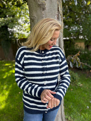 Navy Striped Knit Cardi Loretta