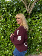 Wine Heart Knit Cardigan Denise