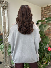 Grey Diamante Sleeve Knit Amelia