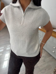 Stone Collared Short Sleeve Knit Annie