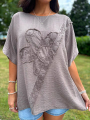 Mocha Embroidered Floral Top Frankie