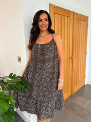 Chocolate Paisley Bubble Cotton Summer Dress Flo