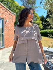 Mocha Linen Button Top Taylor