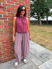 Wine Gingham Barrel Leg Trousers