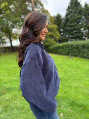 Navy Bubble Hem Bomber Jacket